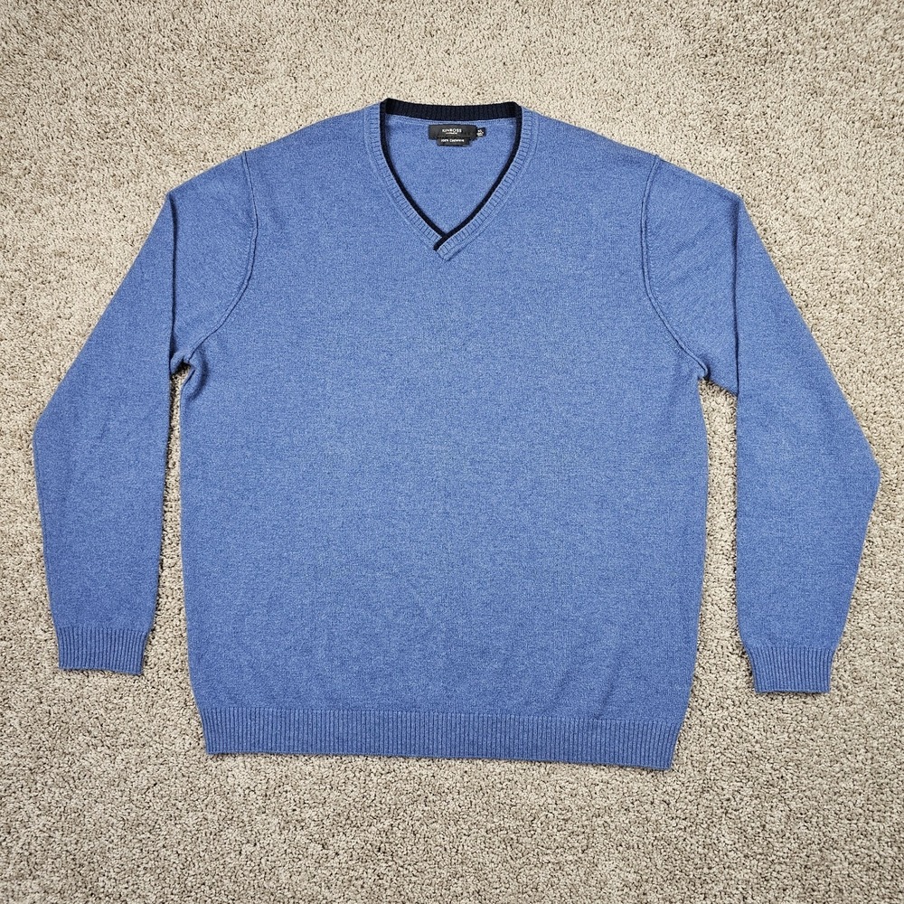 Kinross 100% Cashmere Sweater Mens XL Blue V-Neck Pullover
